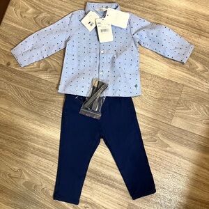 NWT Mayoral Baby Boy Suspenders Outfit with shirt and pants 12 months